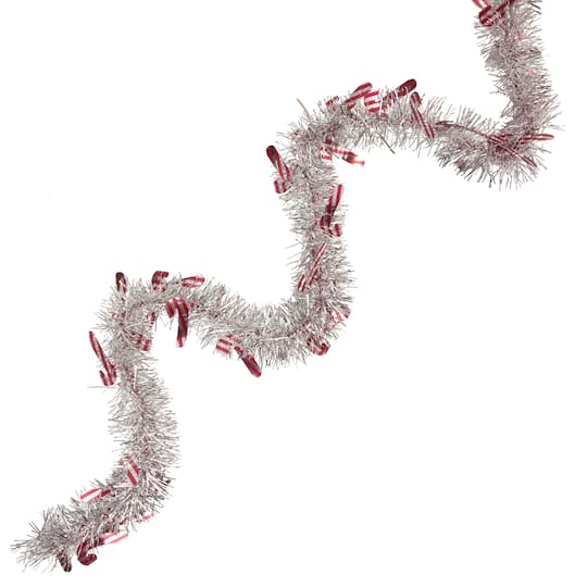 50ft. Silver Christmas Candy Cane Wrapped Tinsel Garland